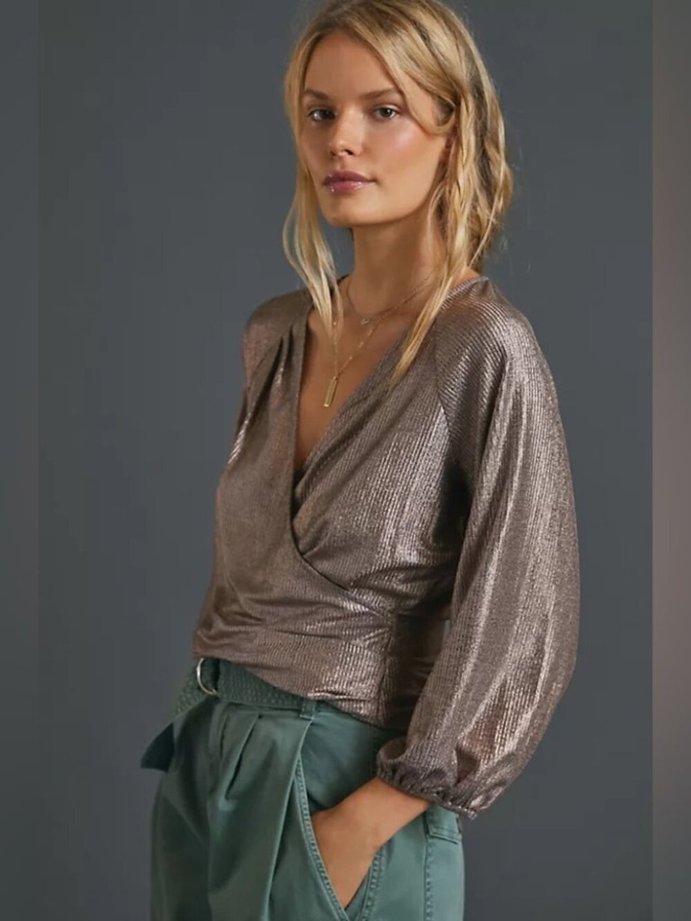NWT Anthropologie Luanne Shimmer Surplice V-Neck Top Women's Size Medium